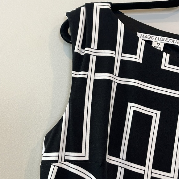NWT Maggy London Black and White Sheath Midi Dress Geometric Size 10 - Picture 9 of 10